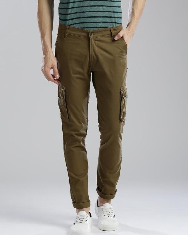 men's green slim fit cargo trousers