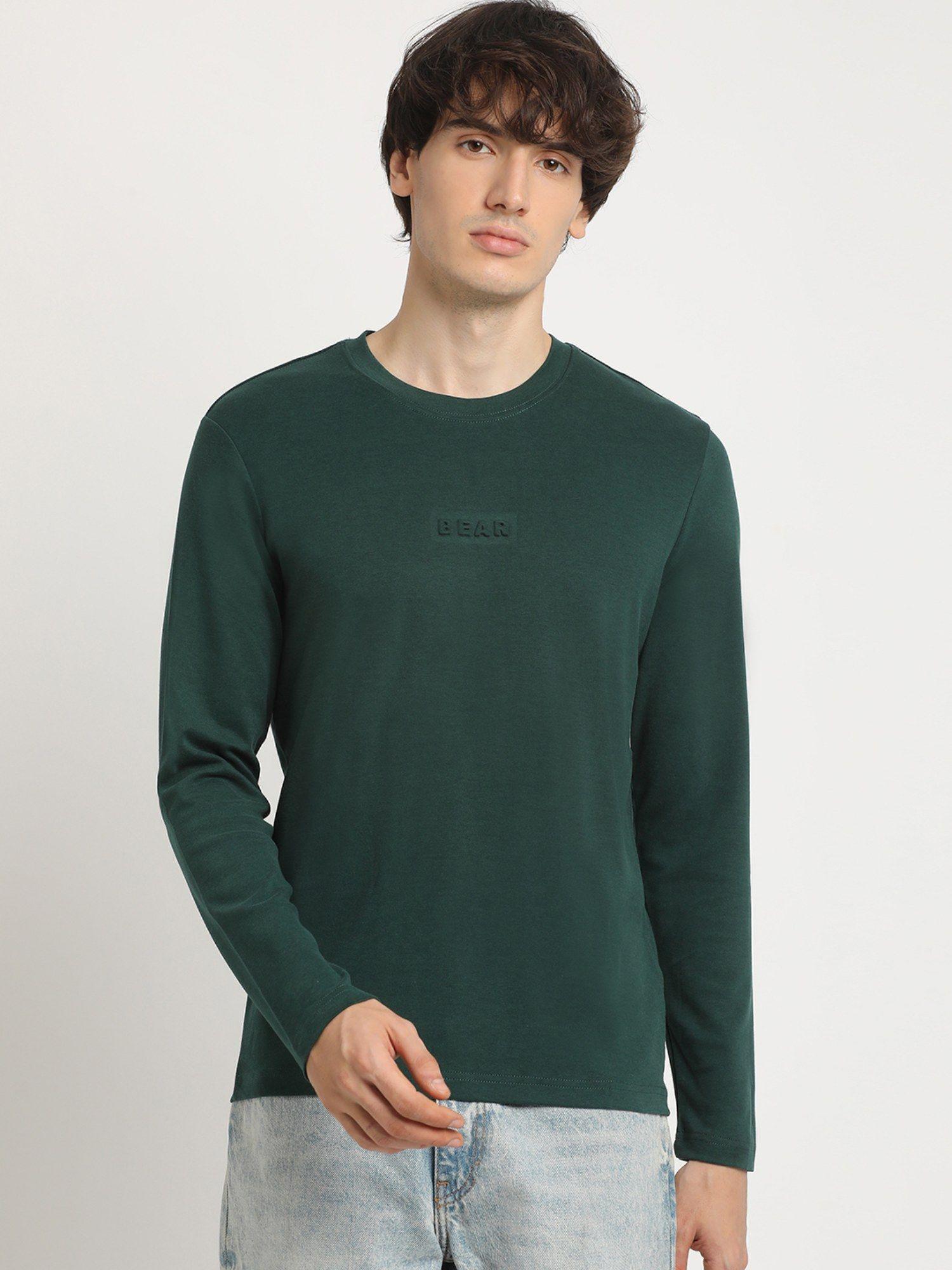 men's green solid slim fit casual t-shirt