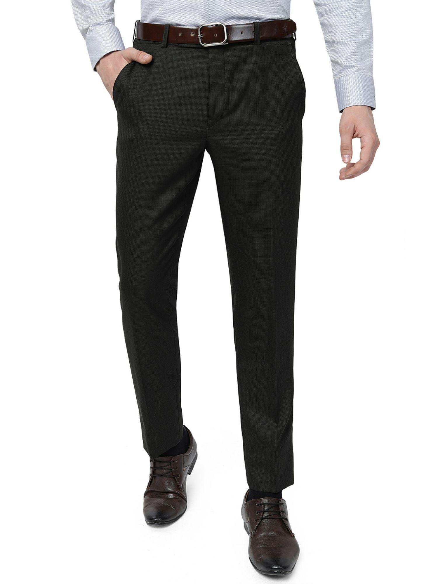 men's green terry rayon super slim fit solid formal trouser