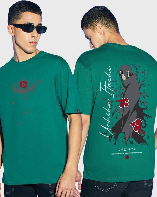 men's green uchiha's nightmare graphic printed oversized t-shirt