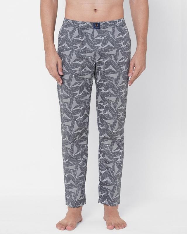 men's grey all over printed cotton lounge pants