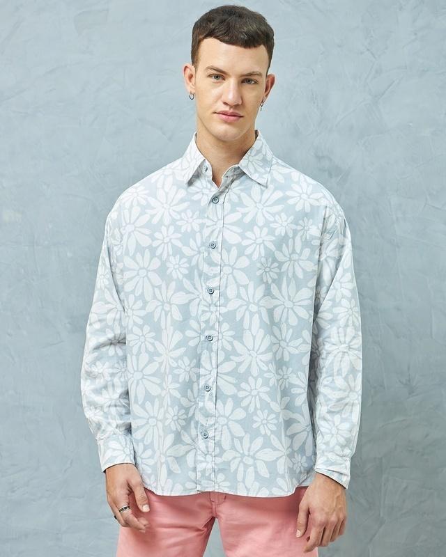 men's grey all over printed oversized shirt