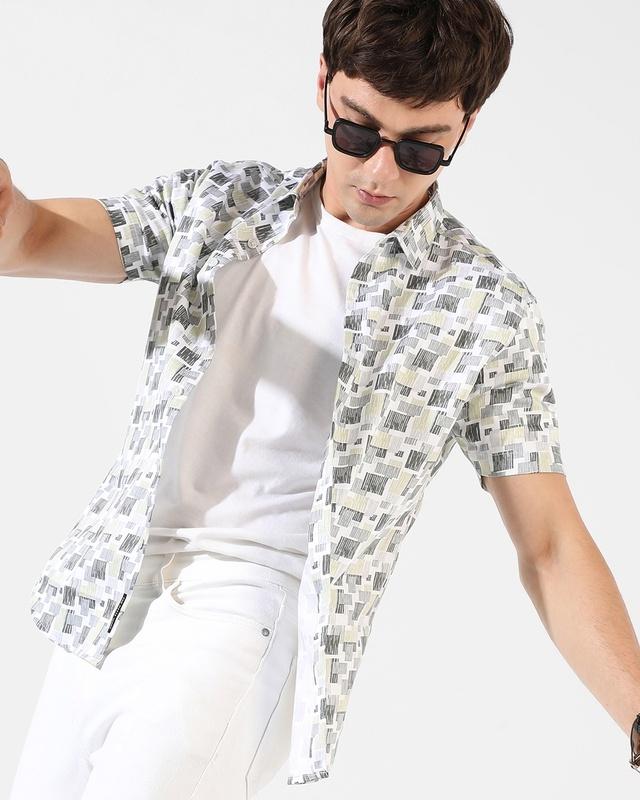 men's grey all over printed shirt