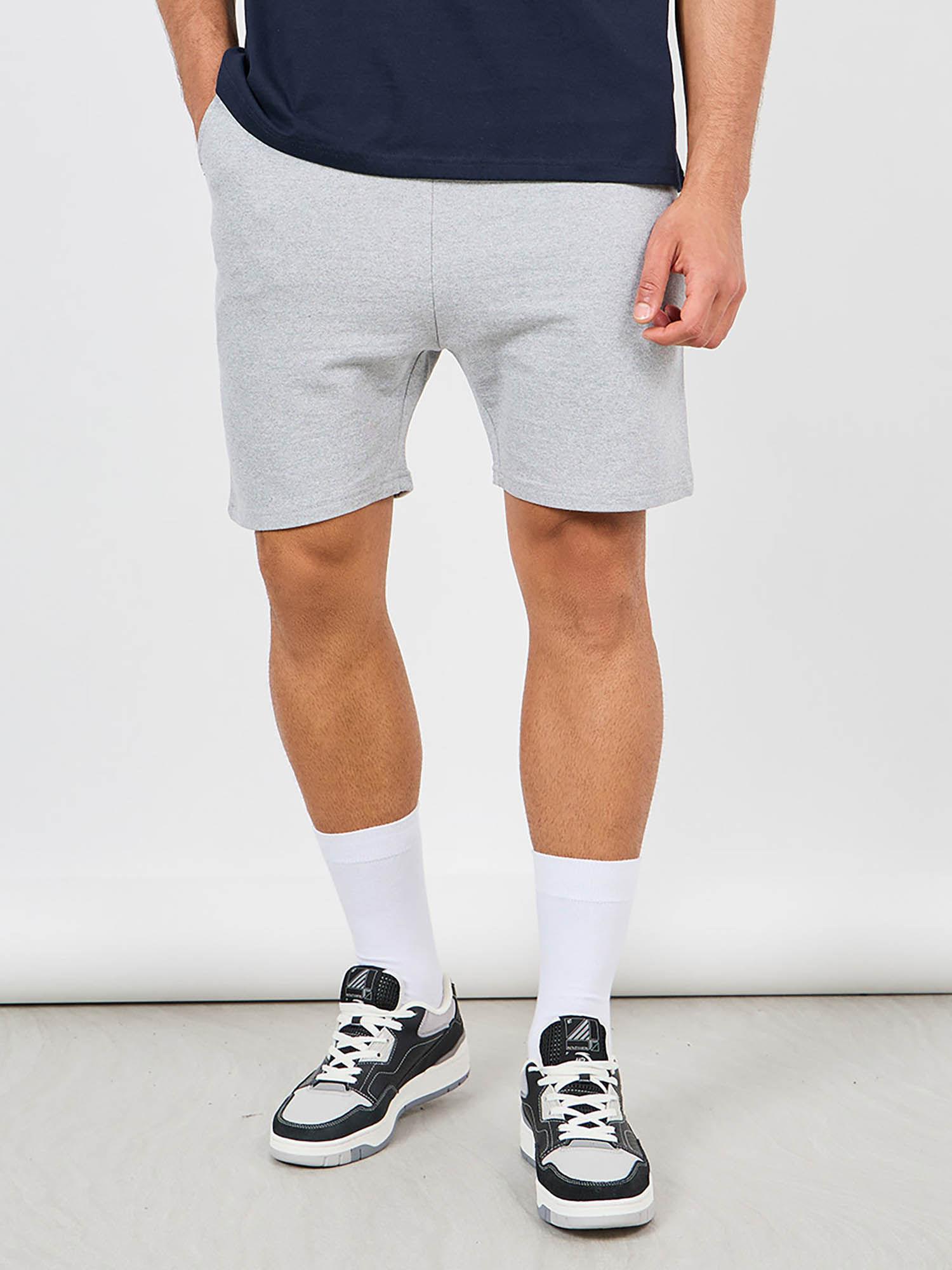 men's grey cotton basic regular fit solid knit shorts