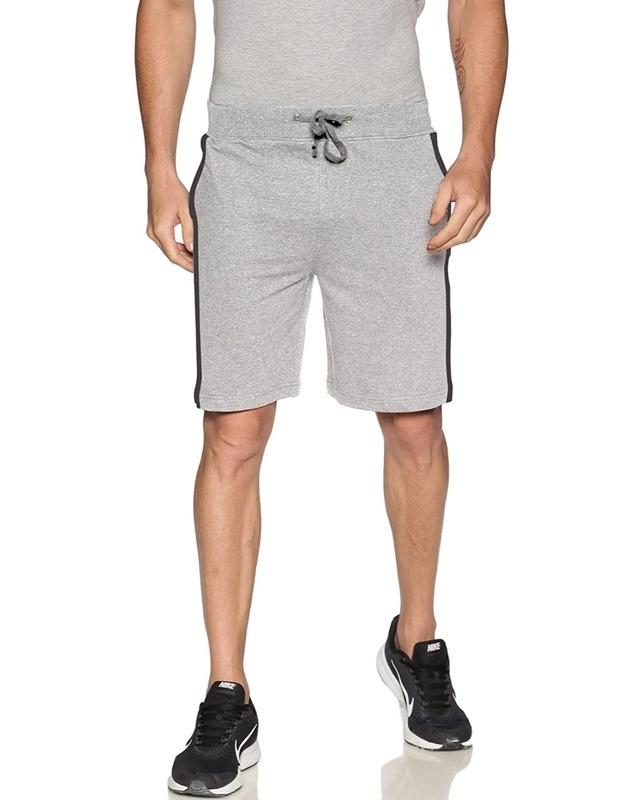 men's grey cotton casual short with zipper pocket