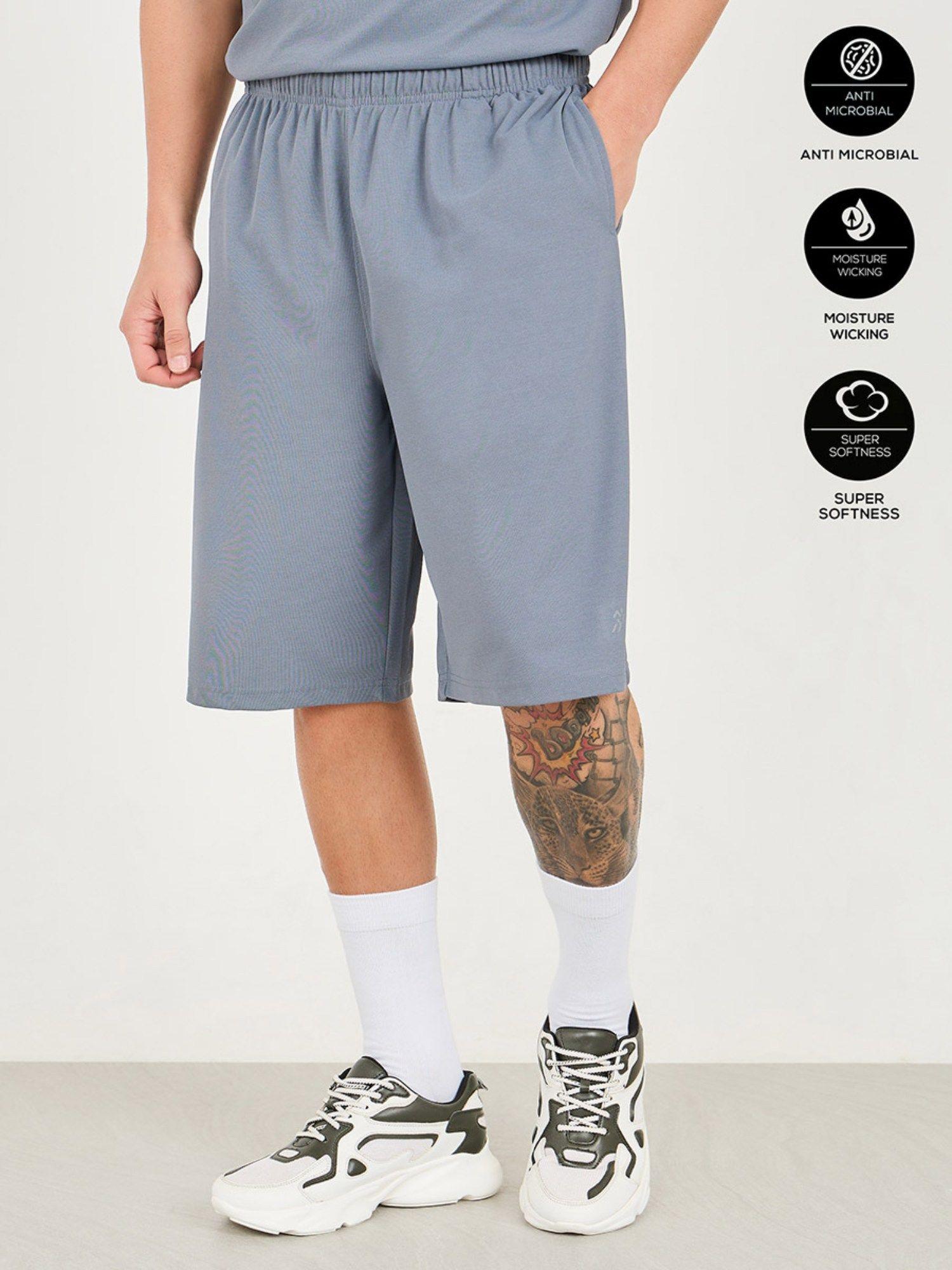 men's grey micro pique knit reflective logo oversized training shorts