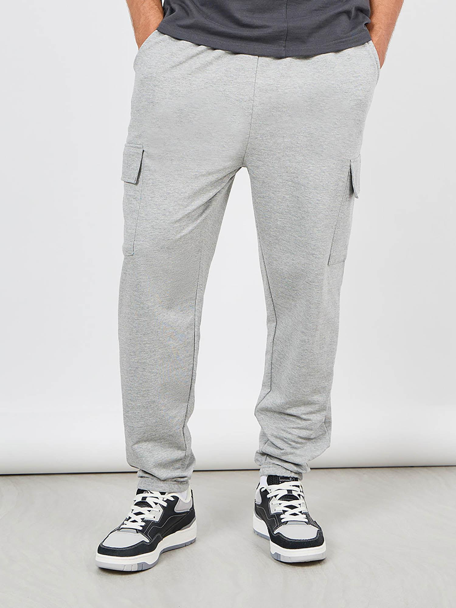 men's grey oversized fit cargo cotton joggers