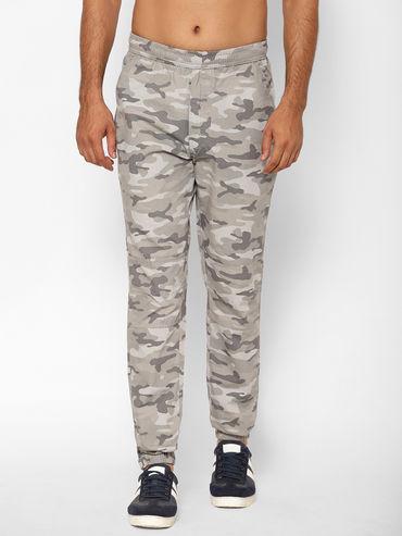 men's grey printed cotton joggers