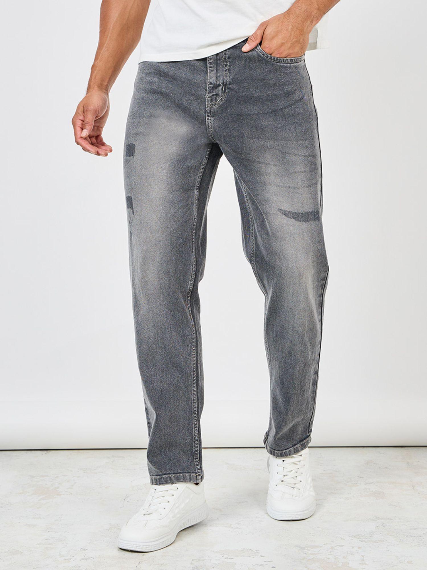 men's grey rip and repair mid wash regular fit cotton jean