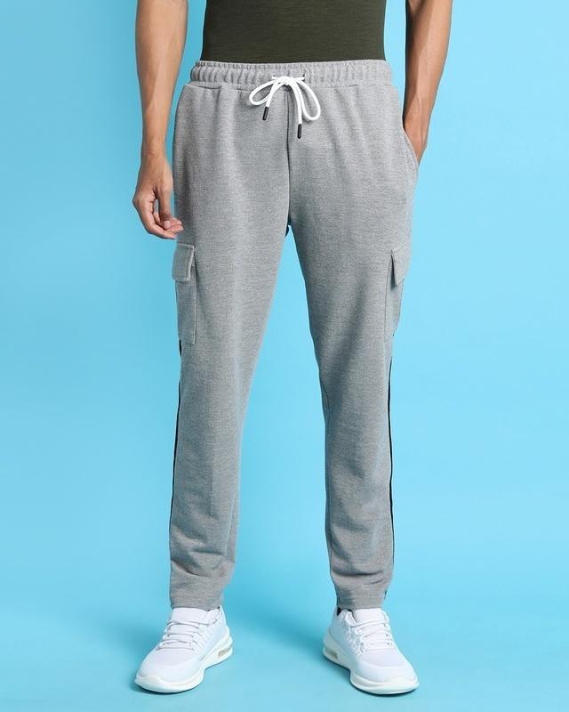 men's grey slim fit cotton track pants