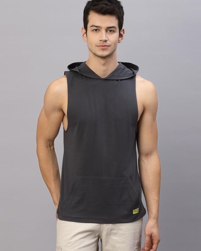 men's grey slim fit hooded t-shirt