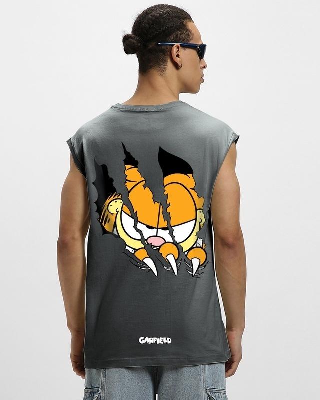 men's grey smiling cat graphic printed boxy fit vest