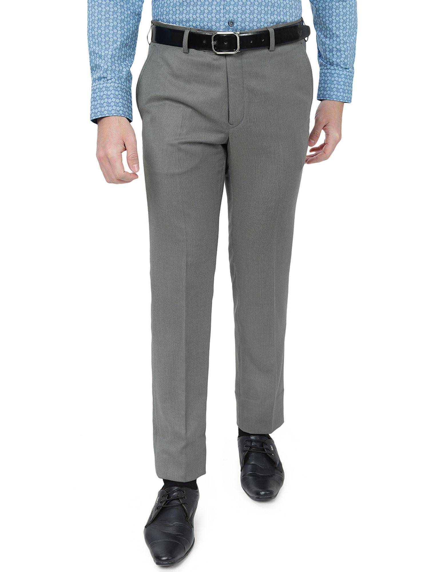 men's grey solid slim fit formal trouser