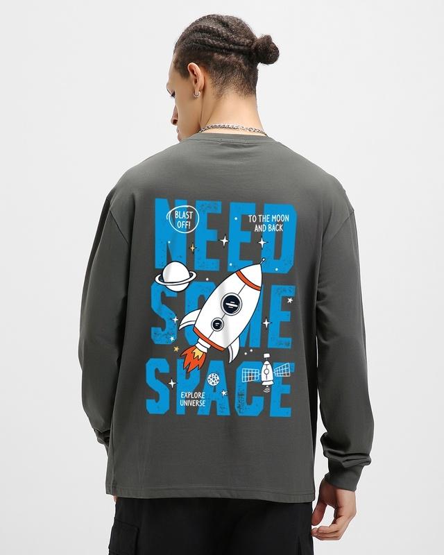 men's grey space x graphic printed oversized t-shirt