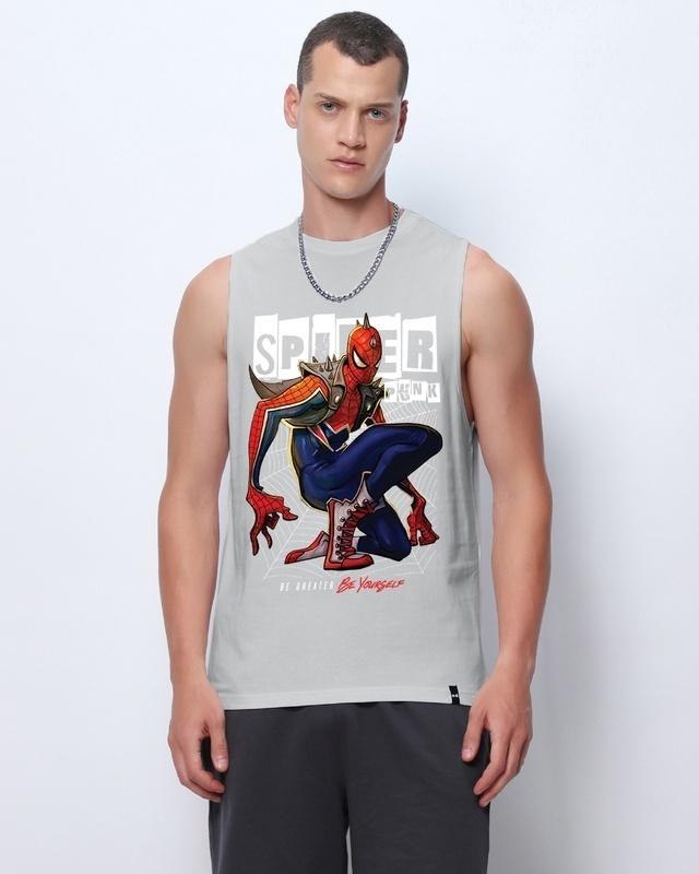 men's grey spider punk graphic printed oversized vest