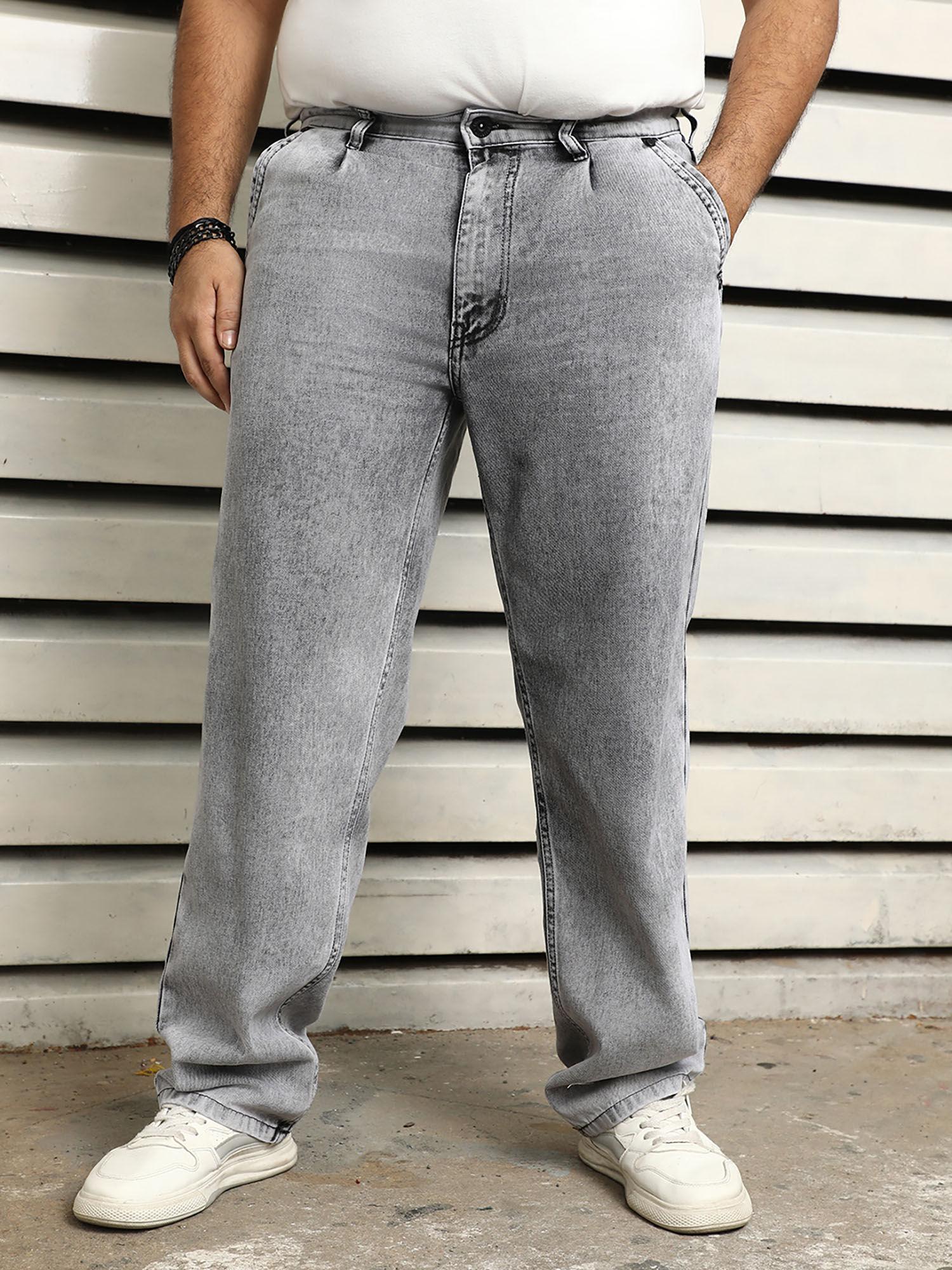 men's grey summer cotton tapered fit mid-rise jeans