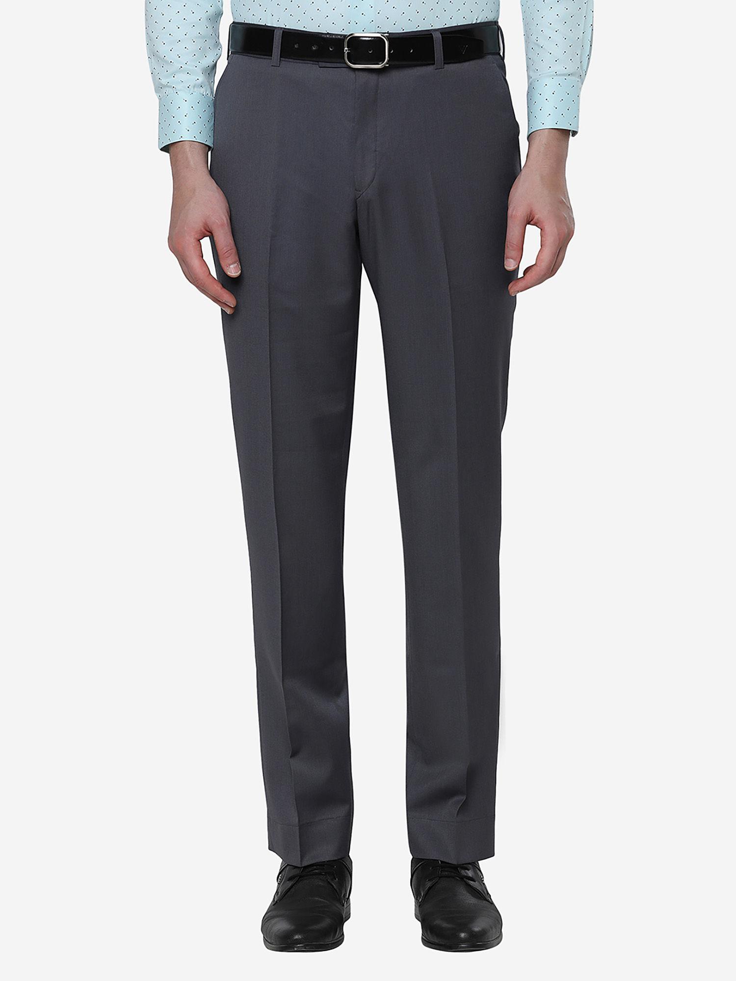 men's grey terry rayon regular fit solid formal trouser