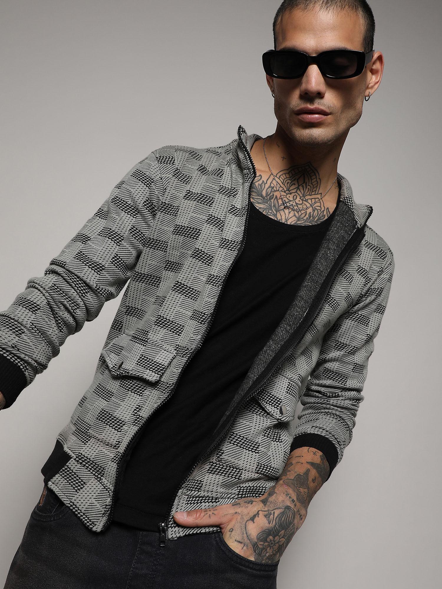 men's grey textured jacket with flap pocket