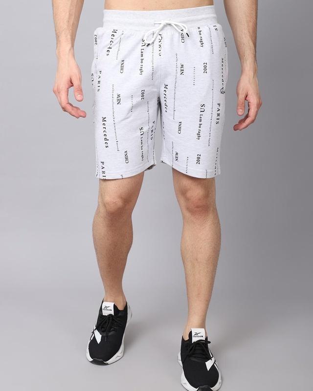 men's grey typography slim fit shorts