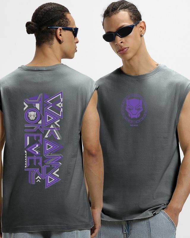 men's grey wakanda forever graphic printed boxy fit vest