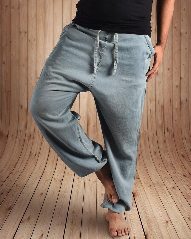 men's grey washed free size harem pants