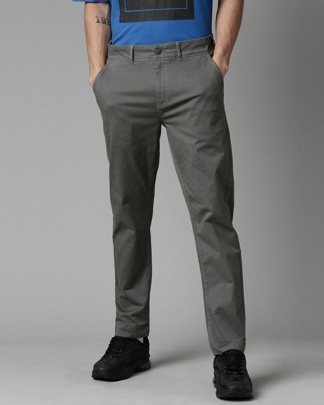 men's grey woven slim fit trousers