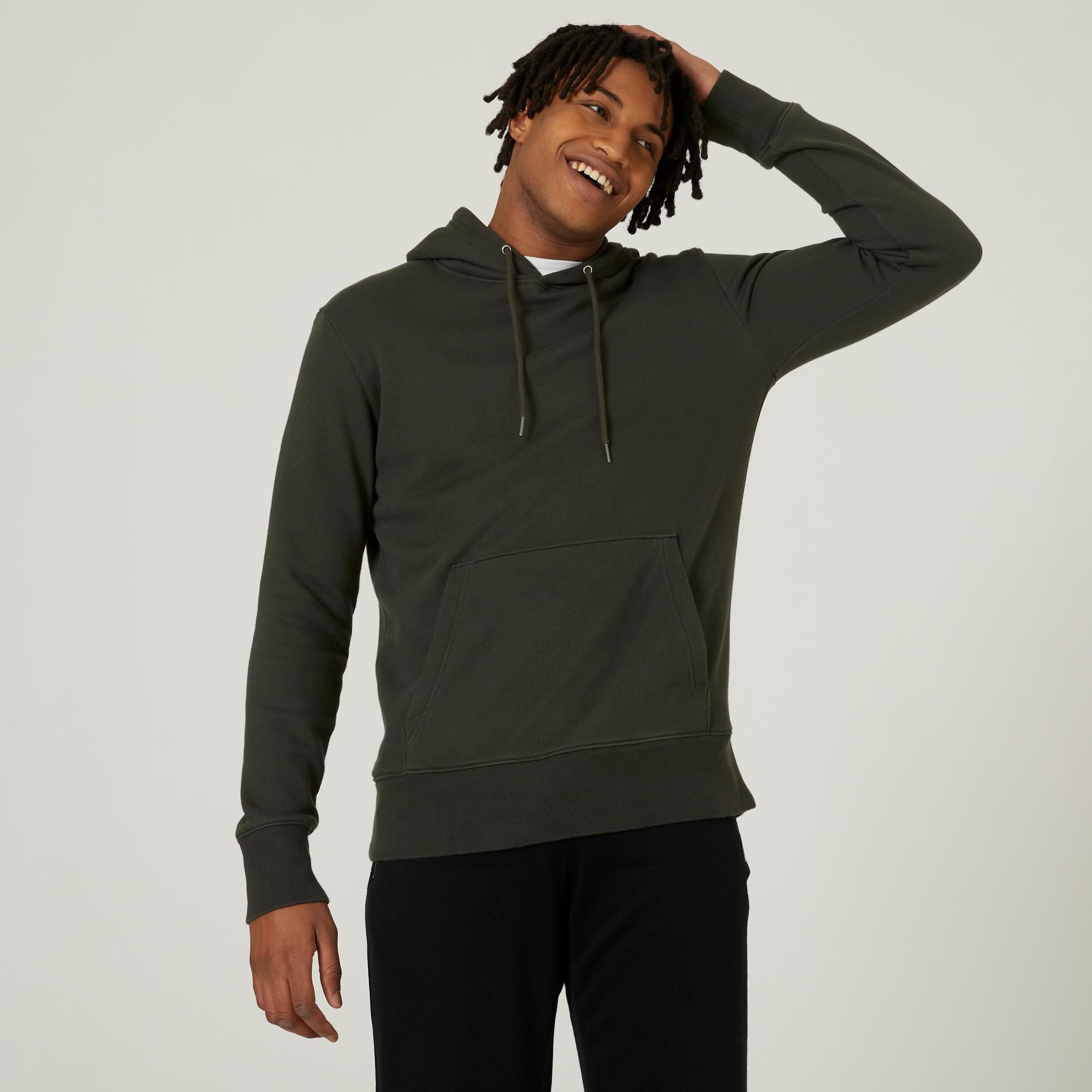 men's gym cotton hoodie essential 500 - dark green