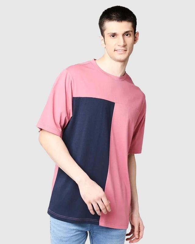 men's heather rose & blue color block oversized t-shirt