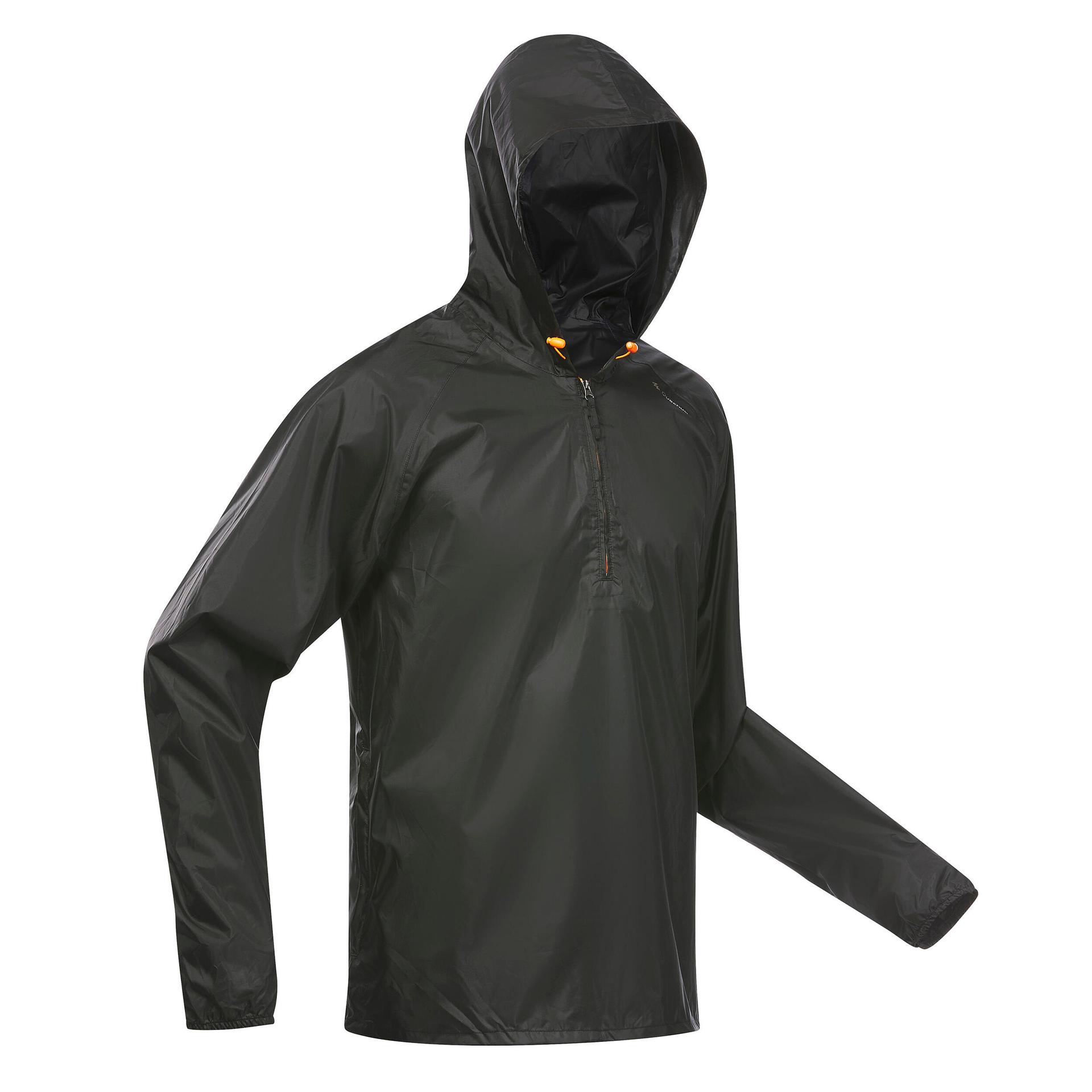 men's hiking raincoat half zip nh100 - black