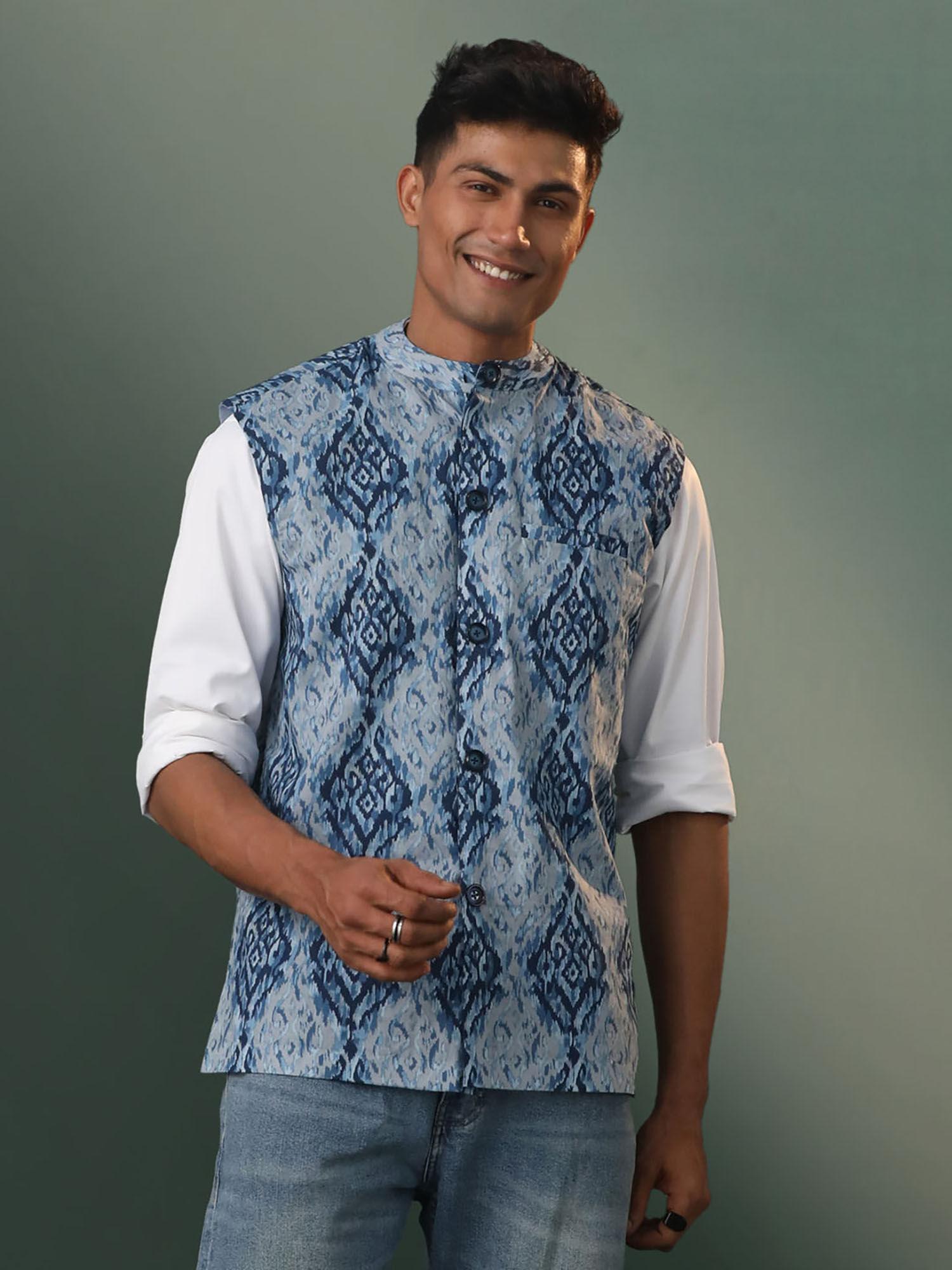 men's indigo blue cotton nehru jacket