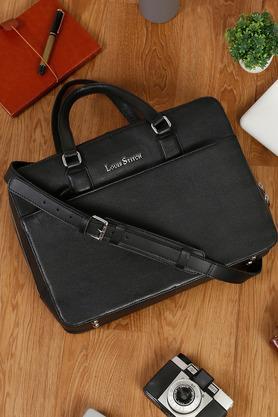 men's italian leather laptop bag multifunctional executive briefcase - black