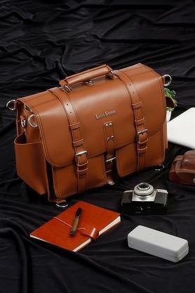 men's italian leather laptop bag multifunctional executive briefcase - tan
