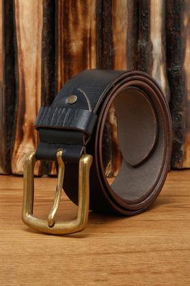 men's italian raw leather hand padded belt (black) - black
