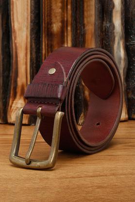 men's italian raw leather hand padded belt (rosewood) - maroon