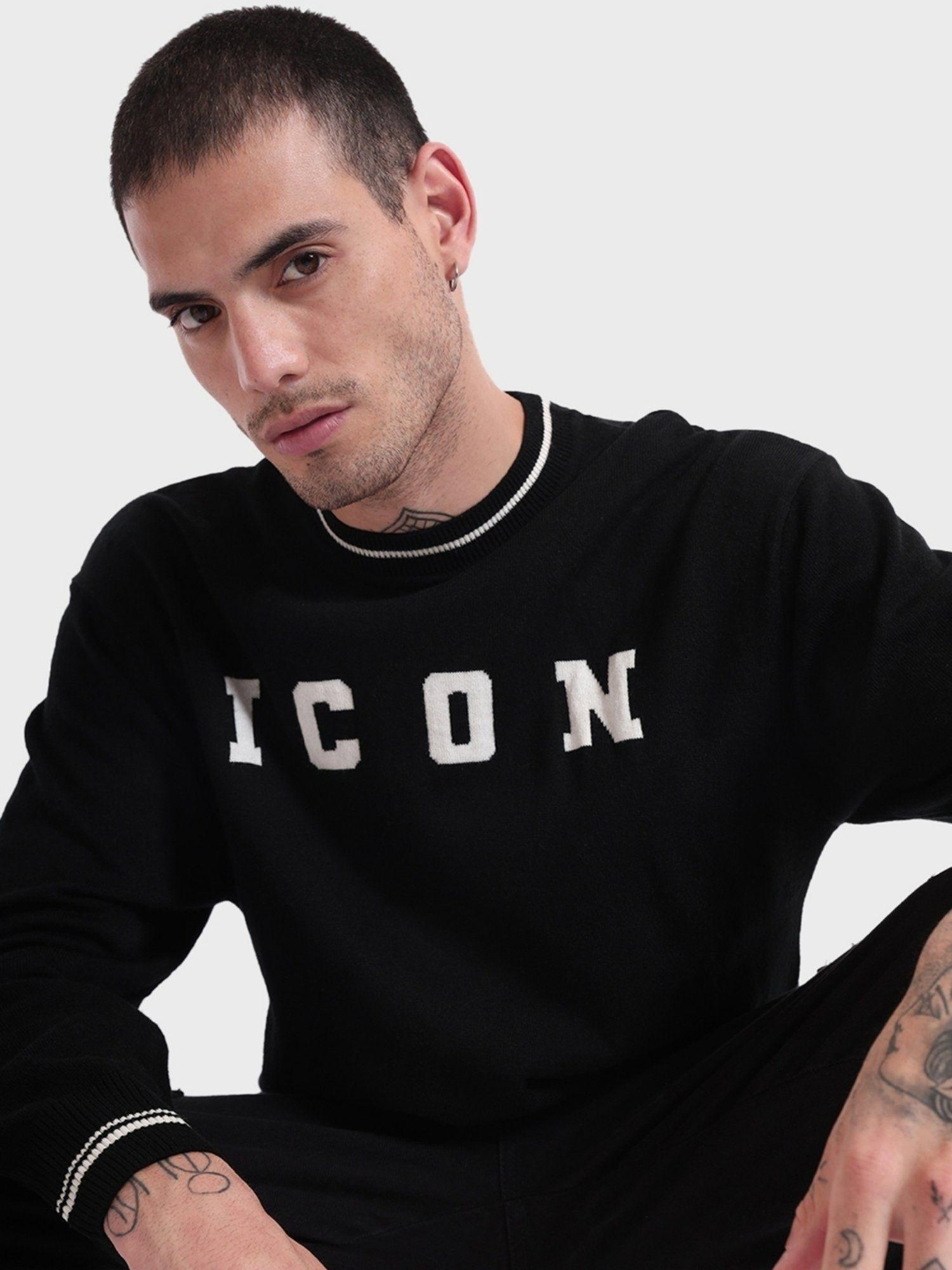 men's jet black icon typography oversized sweater