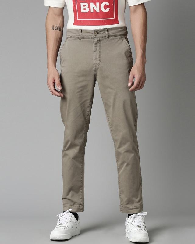 men's khaki woven slim fit trousers