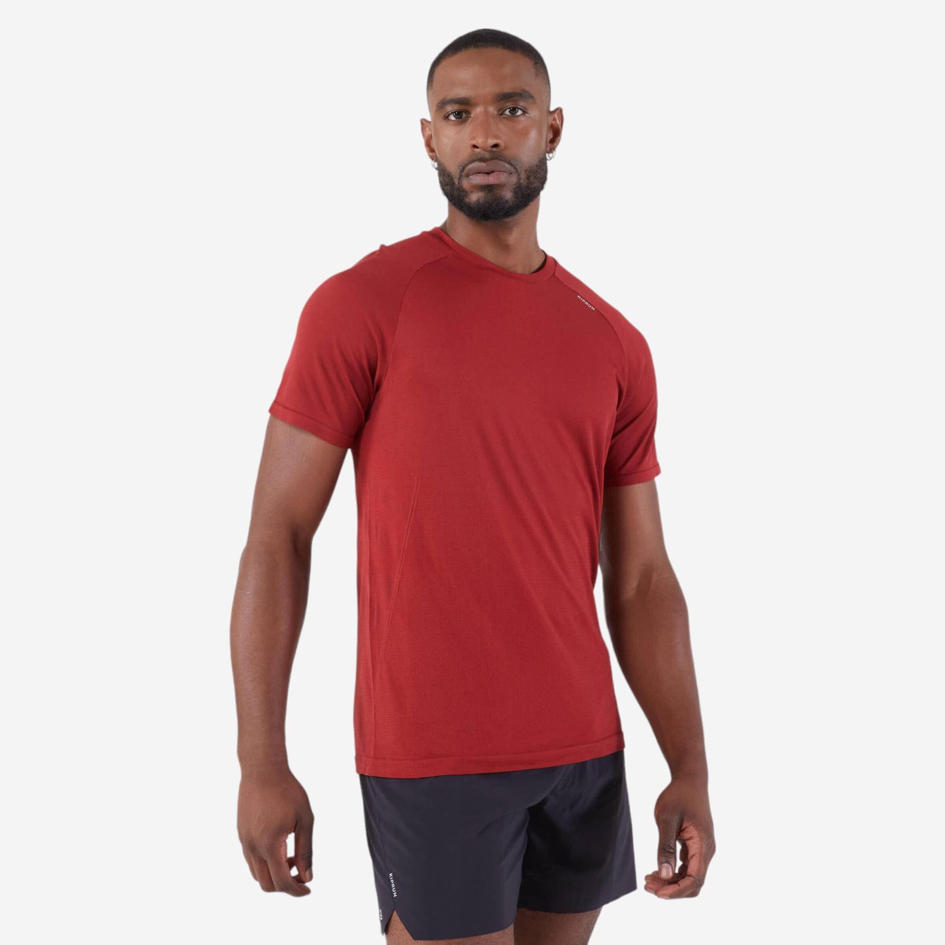 men's kiprun run 500 comfort seamless running t-shirt - burgundy