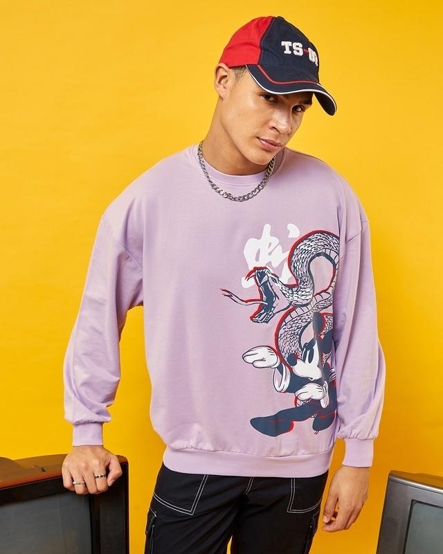 men's lavender snakest yle graphic printed oversized sweatshirt