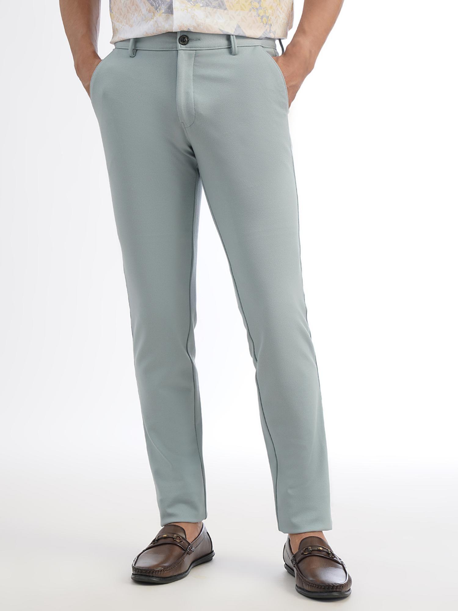 men's light blue blended slim fit casual trouser