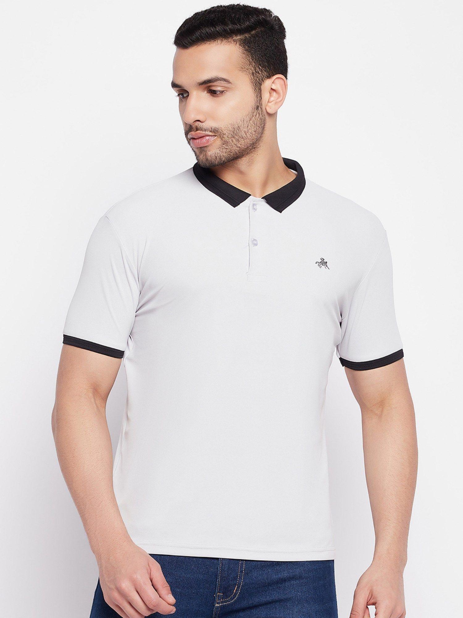 men's light grey printed polo neck t-shirt