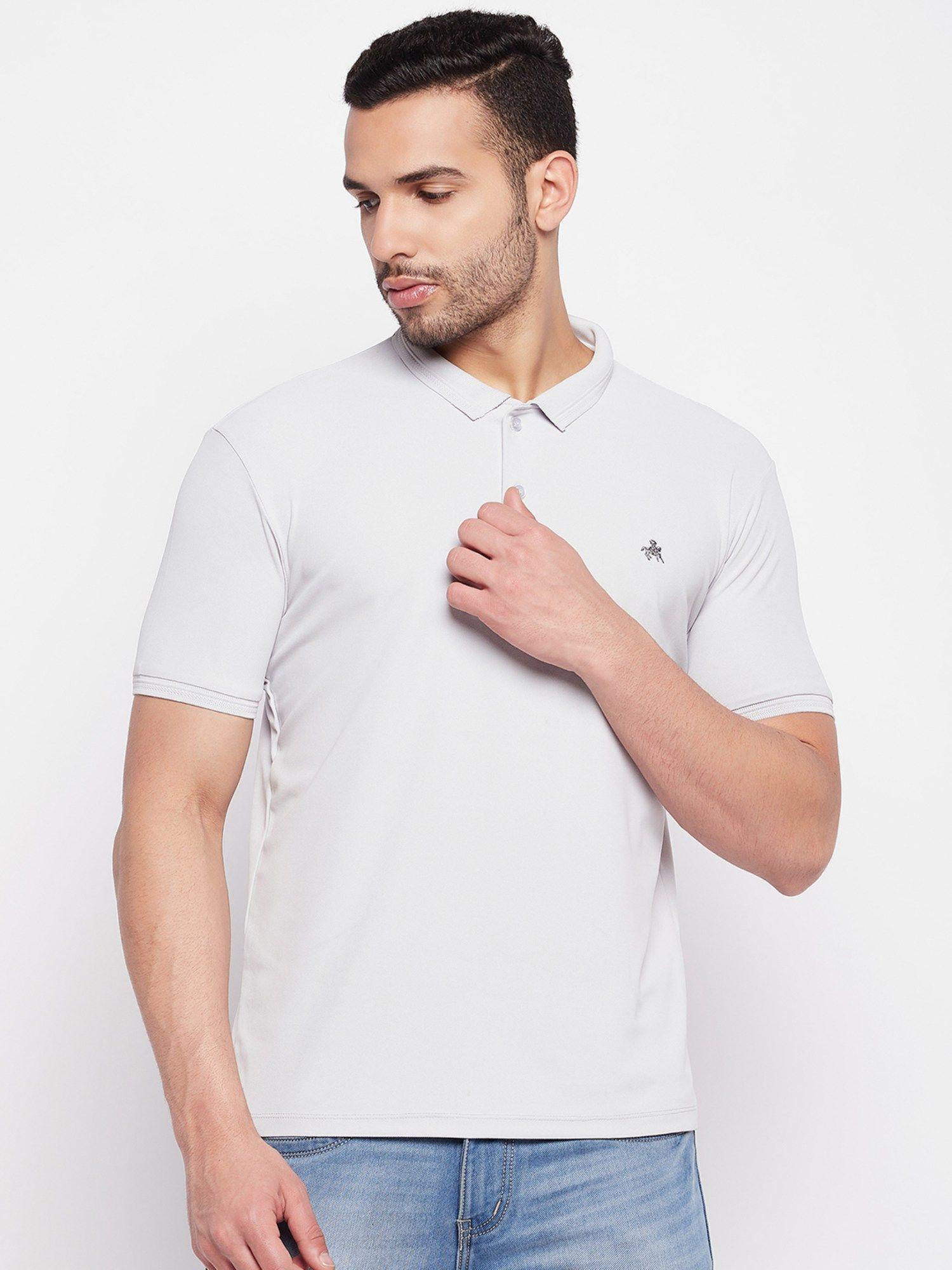 men's light grey printed polo neck t-shirt