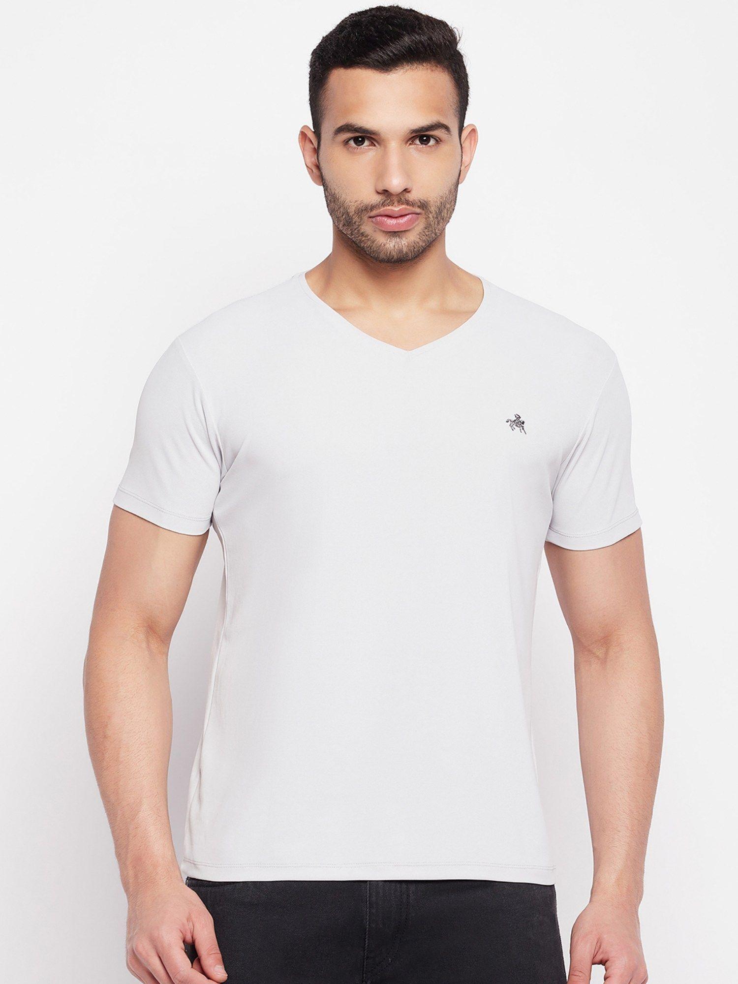 men's light grey printed v-neck t-shirt