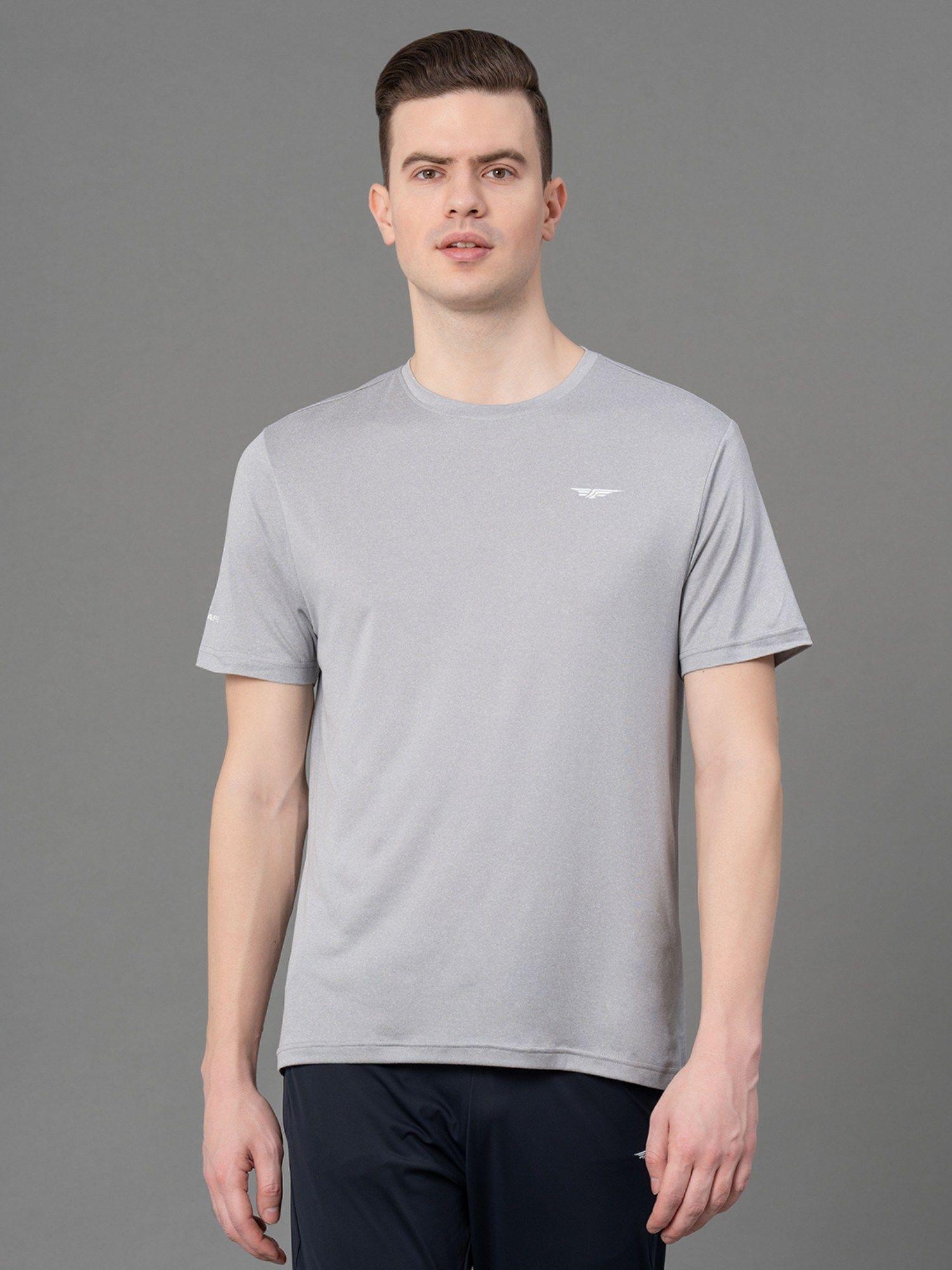 men's light grey solid polyester spandex activewear t-shirt