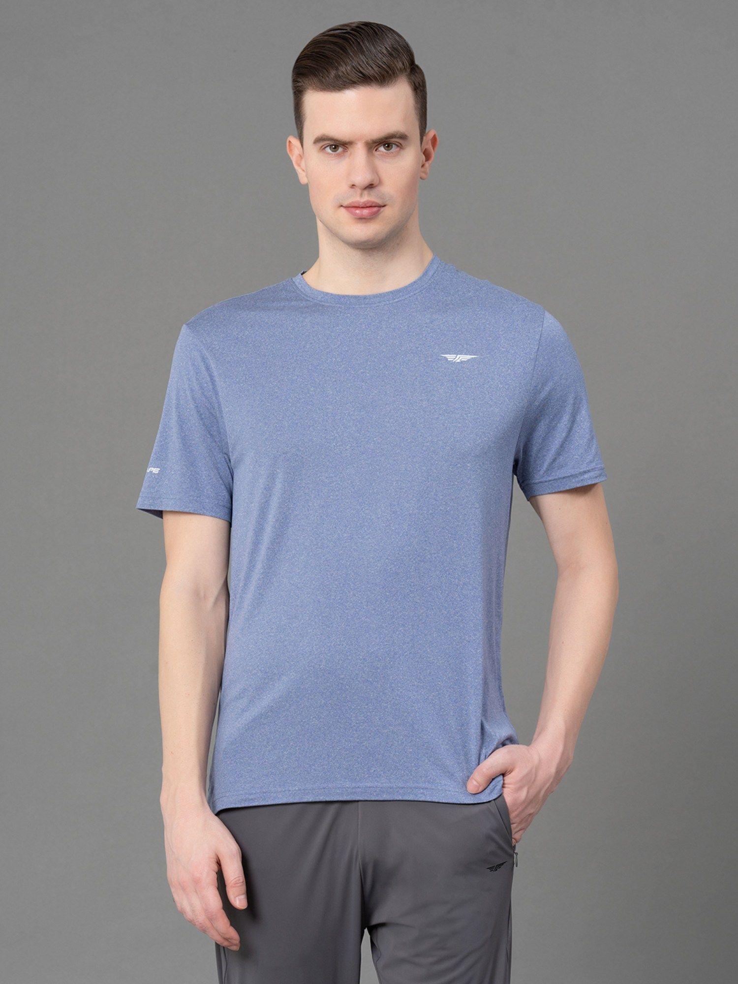 men's light indigo solid polyester spandex activewear t-shirt