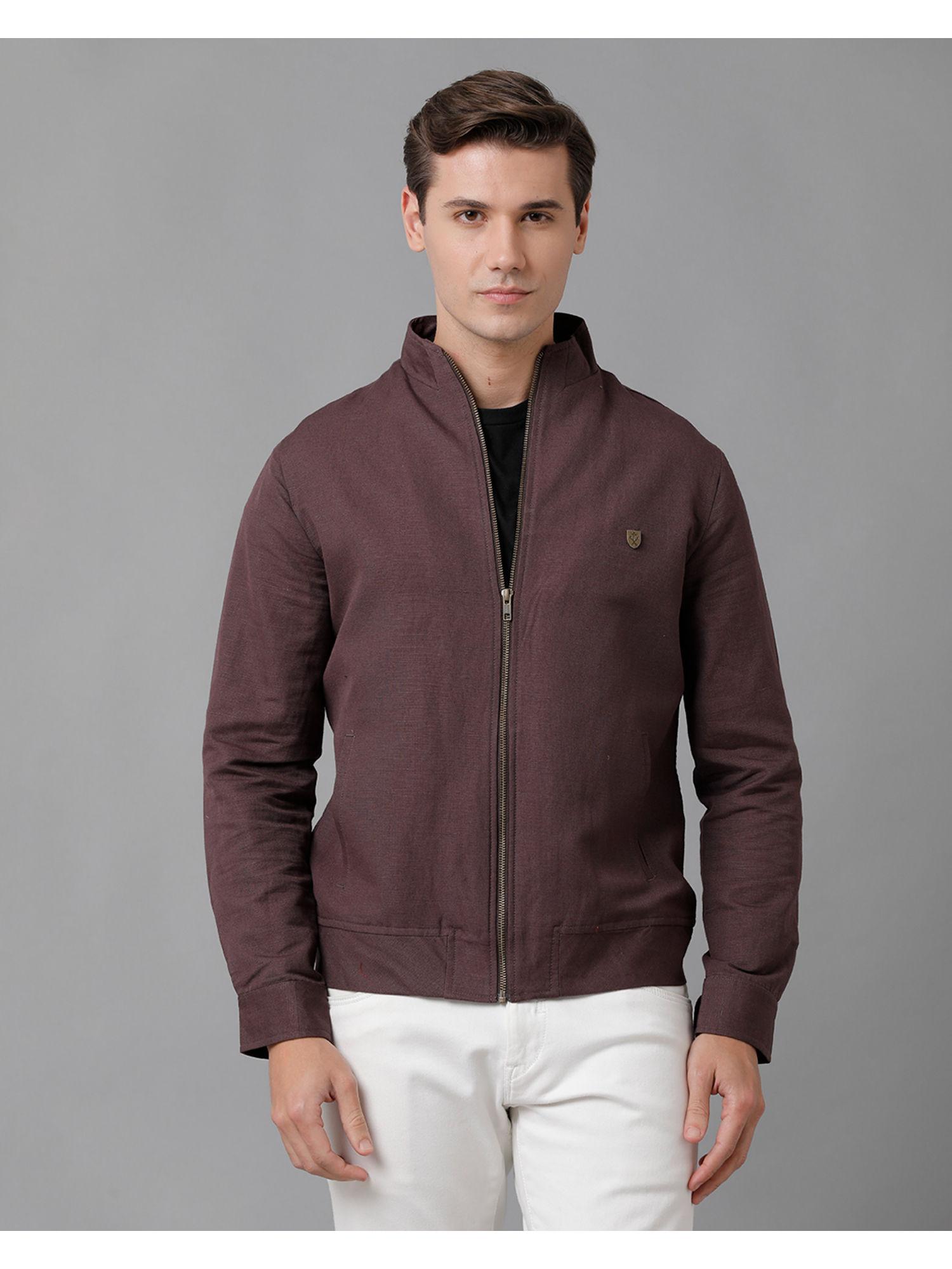 men's linen natural / brown solid casual jacket