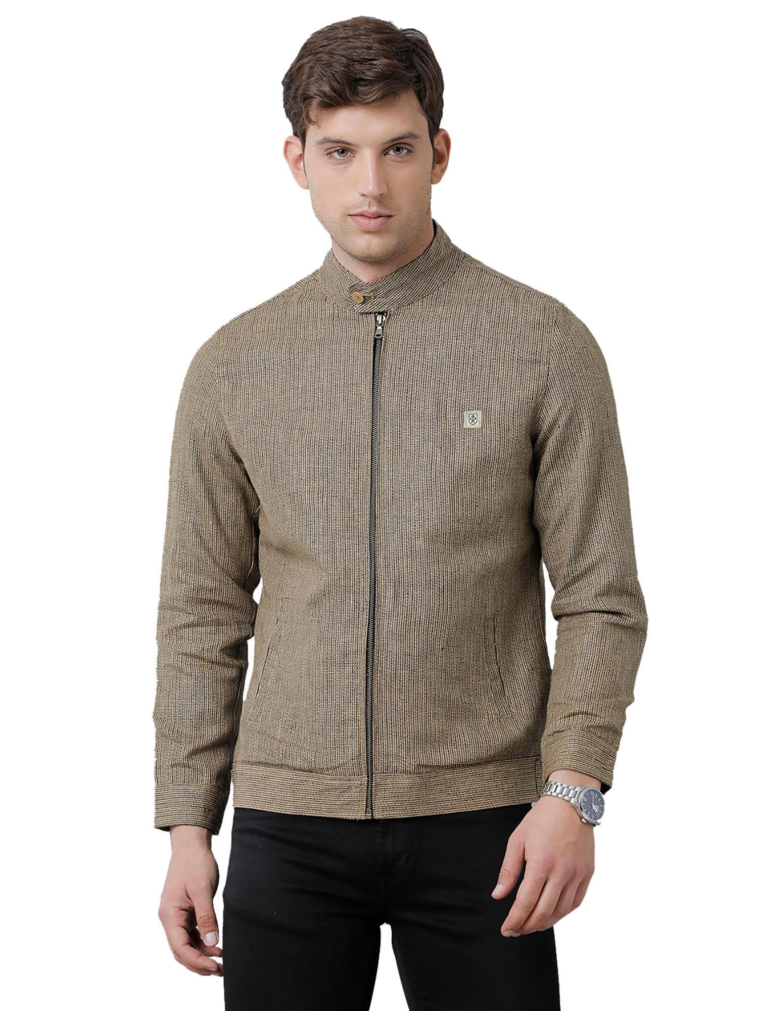 men's linen natural / brown solid casual jacket