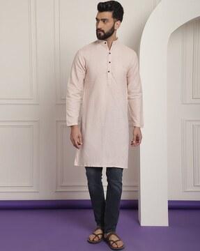 men's long kurta with band collar