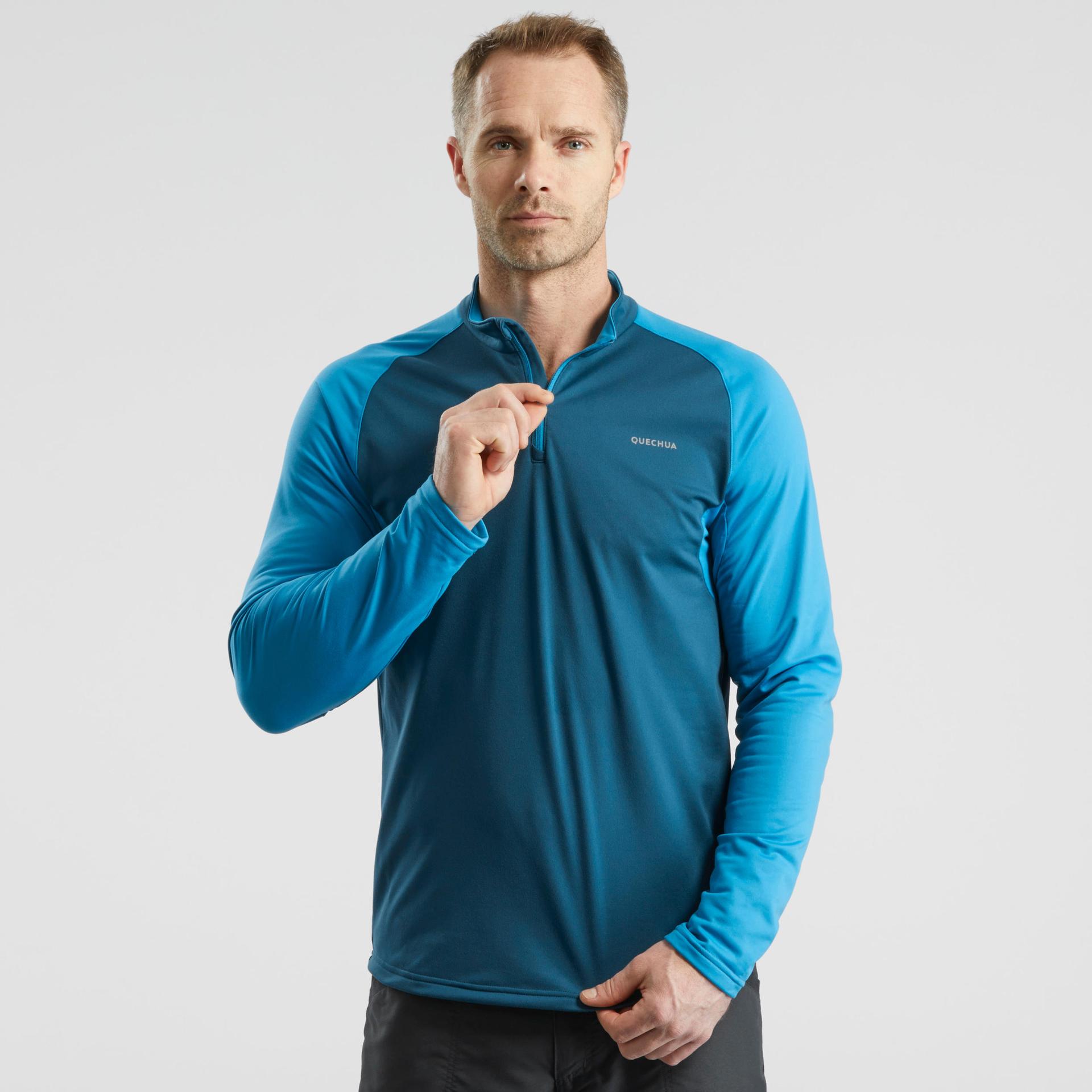 men's long-sleeved warm hiking t-shirt - sh100 warm