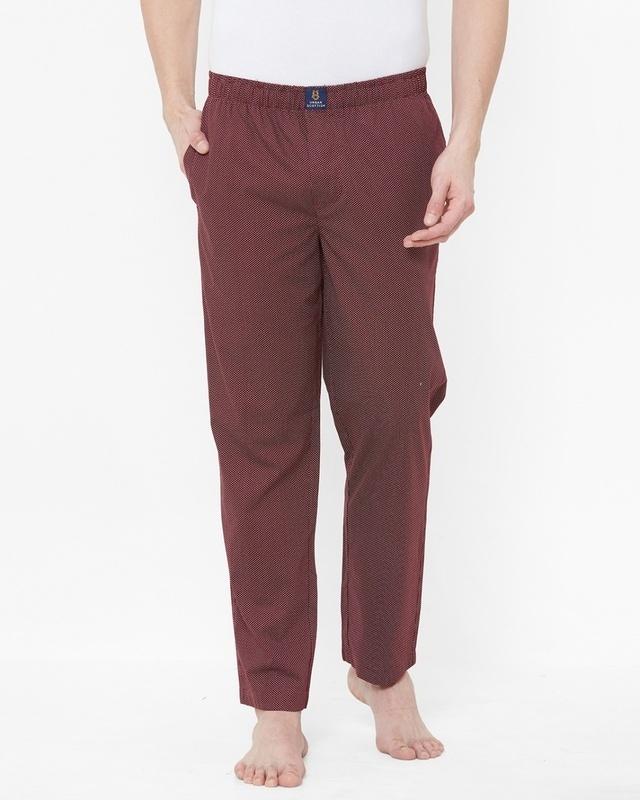 men's maroon all over printed cotton lounge pants