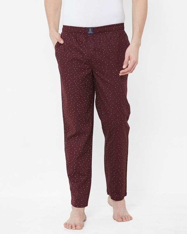 men's maroon all over printed cotton lounge pants